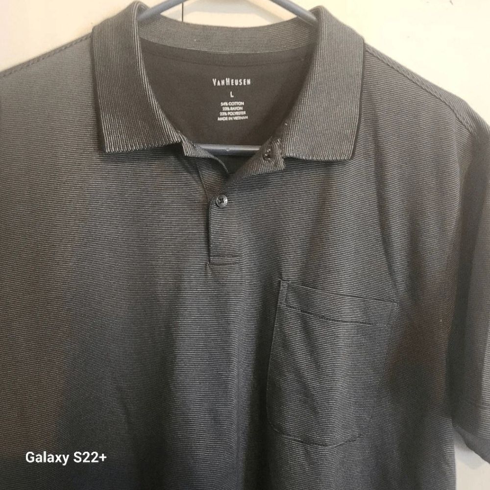 M56 Van Heusen Black & Gray Microstripe Men's polo shirt Size Large